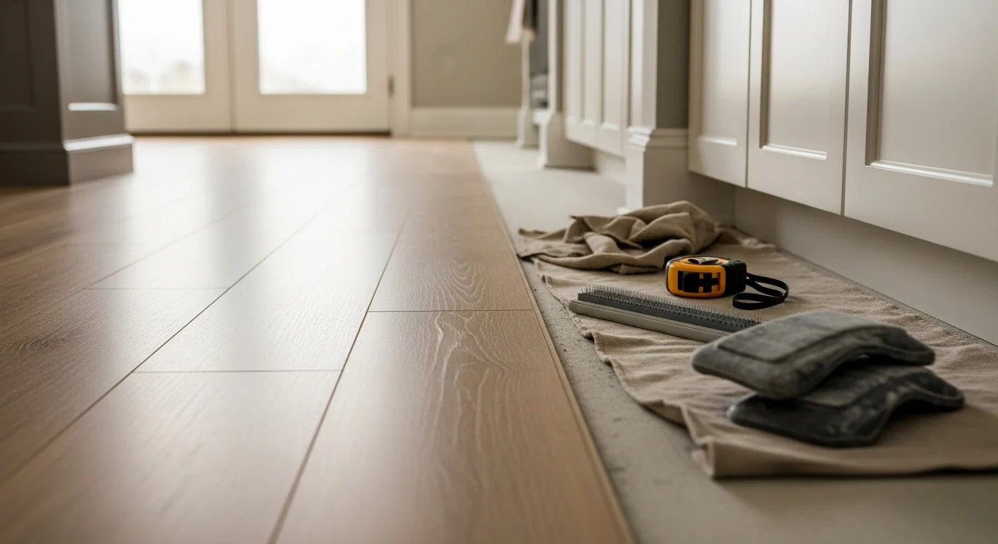New tile flooring installation in a kitchen