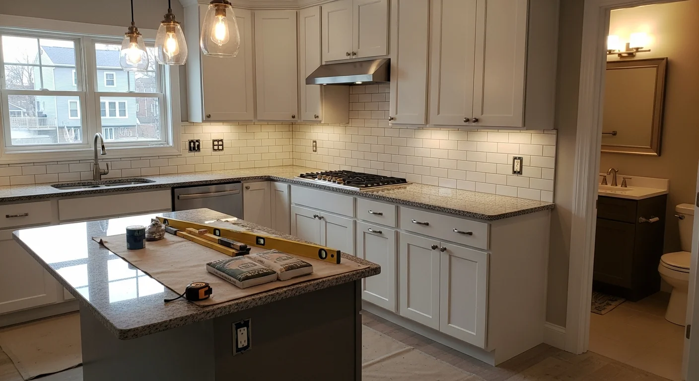 Modern kitchen with new cabinets and countertops